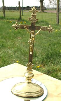 Antique Brass Crucifix Christ Christianity Cross Memento Mori Table Cross