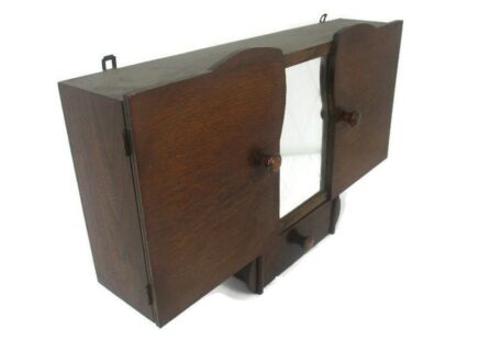 large Apothecary Bathroom Medicine Kitchen Cabinet Wood Art deco Cut Glass