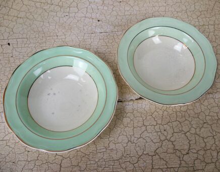 2 salad plates Mint Green Regency British Anchor England Vegetable Bowls Sweet