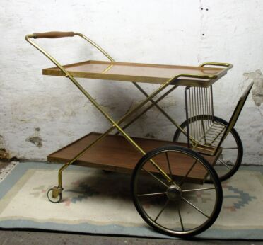 Bar Cocktail Tea Cart Trolley Mid Century Modern Modernist Basket Wood Funky HTF