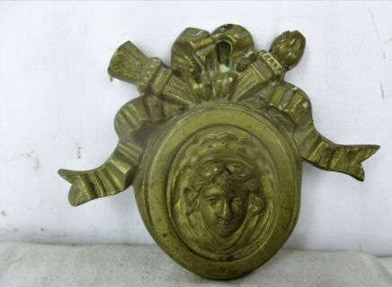 Antique Cast Brass Furniture Trim Medallion Face Ornate Reclaimed Hardware Architectural