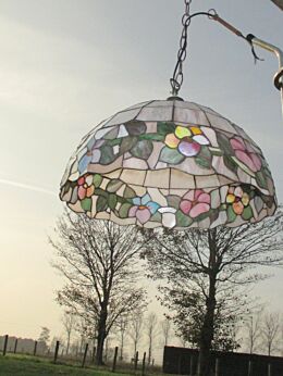 Vintage Tiffany Style Stained Glass Hanging Chandelier Lamp Flower Pattern