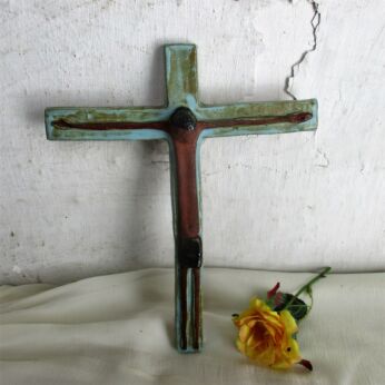 Mid Century Modern Ceramic Modernist Crucifix Marked Amphora Belgium 9.84"