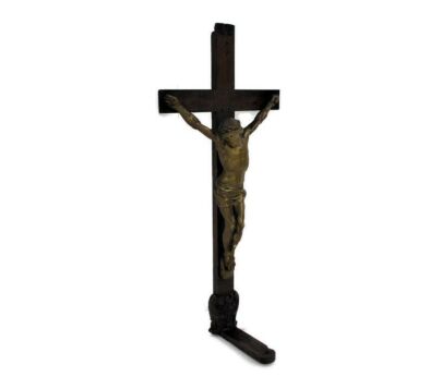 Antique Standing Wooden Crucifix Jesus Christ Plaster Corpus Christ Figurine Gorgeous very Rare 26.77"
