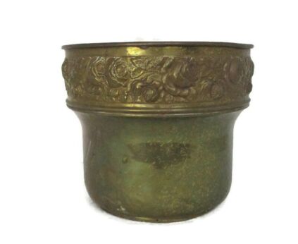 Vintage Brass Planter Jardiniere flower pot Ornate Embossed Beautiful Flower Pattern Barn Style