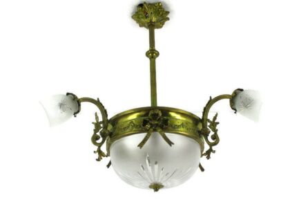 Art Nouveau Chandelier French Bronze Doré Etched Glass Ornate Gorgeous 4 Lights