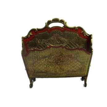 Magazine Newspaper Basket Hollywood regency Orange Gold Resin Hard Plastic Florentine style