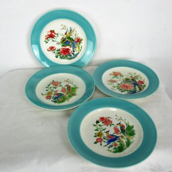 Birds Of Paradise Plates Boch la Louviere 4 plates two couples Hand Painted