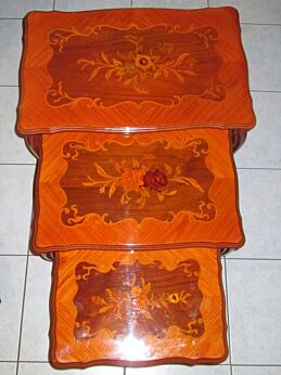 Vintage Louis XV Style Wooden Inlay Nesting Tables