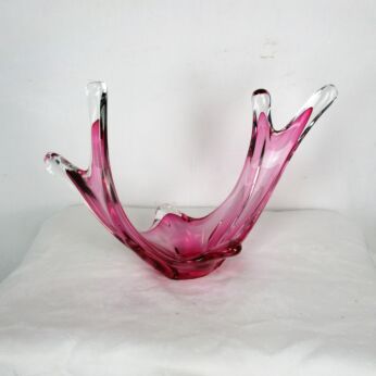 Italian Art Glass Cranberry Red Clear Bowl Dish Centerpiece Basket era Murano