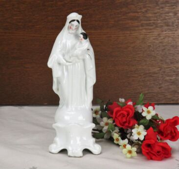 Lovely Antique Vieux Paris Virgin Mary Madonna with Child Statue Porcelain