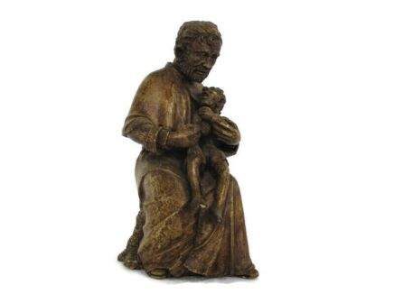 Statue Saint Father Damien Damiaan of Molokai with child Apostle for the Lepers