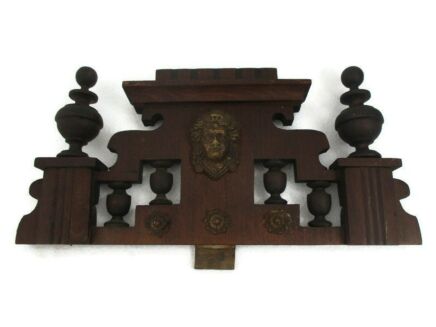 Small Hand Carved Wood Reclaimed Pediment Over Door Architectural Antique Medussah Head Lovely