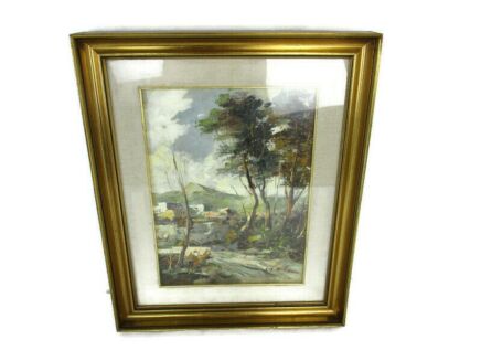 Oil Painting Canvas Framed behind Glass Impressionist Trees Landscape Signed