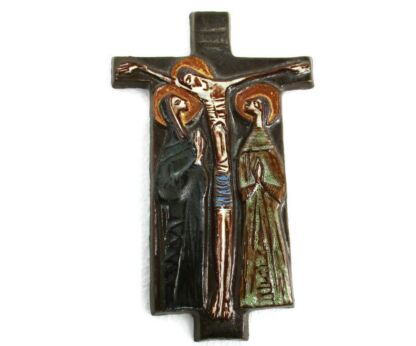 Mid Century Modern Ceramic Crucifix era Rogier Vandeweghe Amphora Belgium  Beautiful Calvary