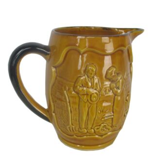 Pitcher Vase Jar France Angelus Praying Couple on Field Pottery Majolica