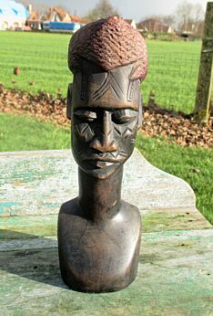 Vintage African Statue Hand Made Carved Wood Tribal Art Man Red Head