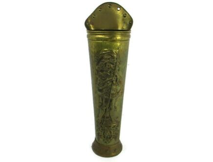 Umbrella Kane Stand Hammered Brass 40s Mid Century Modern French Knight Embossed