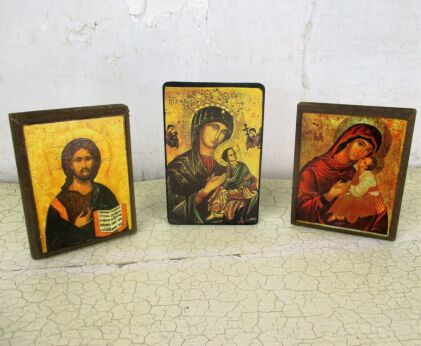 Set of 3 Small Traveling Icons Madonna Infant Wood Adoration Perpetual Help