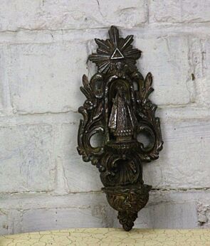 Rare Holy Water Font Notre Dame de Hal Black Madonna Vessel Spelter