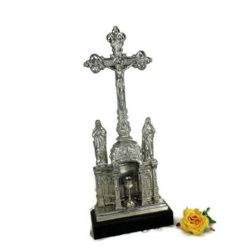Vintage Calvary Standing Table Cross Crucifix Chalice Base Spelter Collector HTF