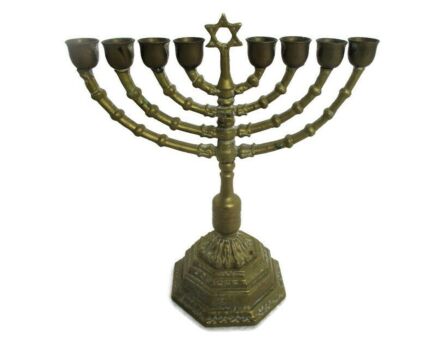 Antique Brass Jewish Hanukkah  Chanukah Judaica Shabbat  Candle Holder Candelabra 8 arm
