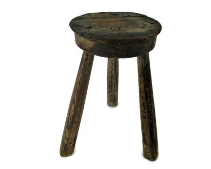 Antique  Hand Carved wood Tripod Milking Stool Pedestal Table Pedestal Barn Style