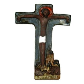 Mid Century Modern Ceramic Modernist Crucifix Maldegem Church Era Amphora Perignem