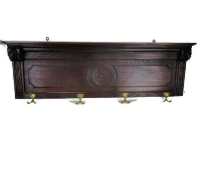 Large Antique Hand Carved Wood Coat Hat Rack Bruegel Figurines Heads Oak