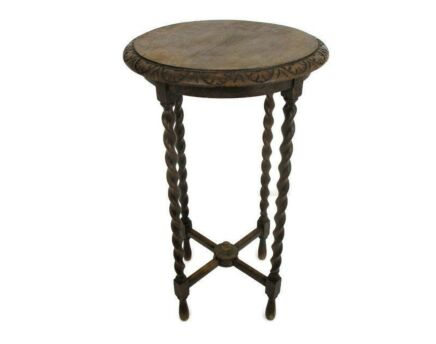 Vintage Barley Twist Carved wood Pedestal Display Side Table Plant Stand 4 Stems Gorgeous HTF