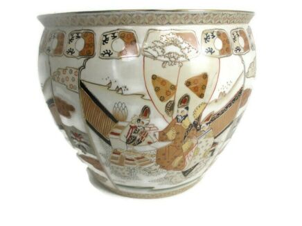 X Large Vintage Chinese Porcelain Enamel Koi Fish Bowl Planter Vase Flowers Planter Cachepot  Stunning Enamel Geisha's