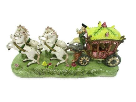 Porcelain statue Figurine Victorian lady in Carriage Driver four Horses beautiful