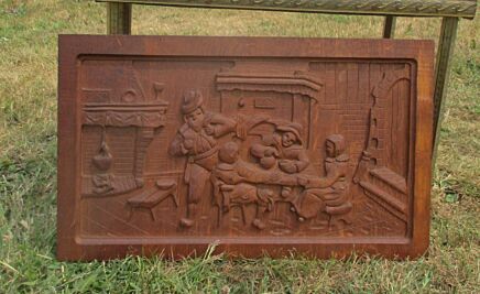 Vintage Hand Carved Oak Wall Panel Breughel Style Decorative
