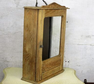 Vintage Hand Carved Wood Kitchen Medicine Apothecary Wall Cabinet Sandblasted