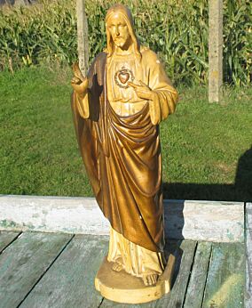Antique Jesus Christ Figurine Plaster Gold Color statuette 18.9"