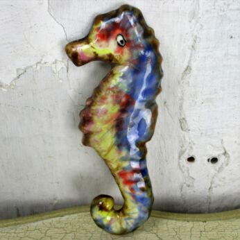 Seahorse Hippocampe Modernist Ceramic Wall Plaque Polychrome era Amphora