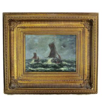 Oil Painting Sailing Boats Seascape Ornate Wood Plaster Frame Signed Lean