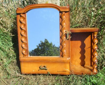 Vintage Wood Medicine Display Wall Cabinet Apothecary Barley Twist
