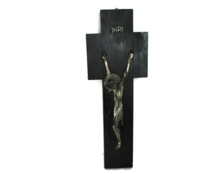 Hanging Hand Carved Wooden Crucifix Spelter Corpus Christi Modernist Dramatic