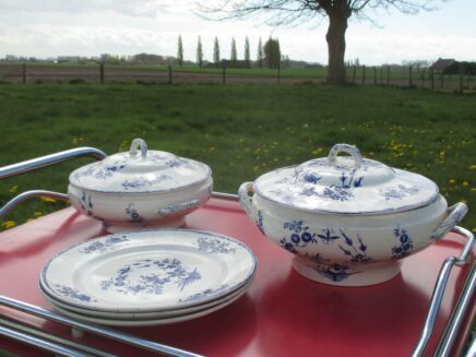 Antique Boch Grand Bouquet Belgian Serving Soup Vegetable Dish Plates Marked