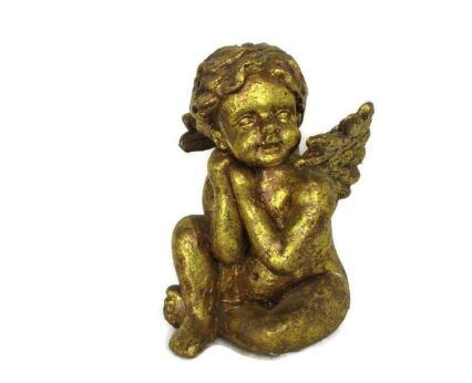 Gorgeous Angel Figurine Wood with Plaster Gold Paint Vintage Lovely Sweet
