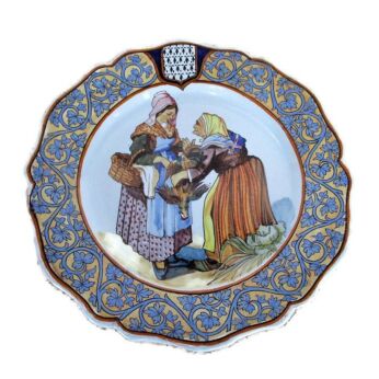 1920s French Henriot Quimper Crest Plate Decor Riche Peasant Pheasant Porquier