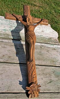Completely Hand Carved Wood Hanging Crucifix Cross Jesus Christ 21.26"