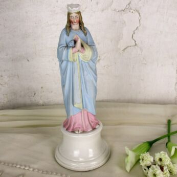 Antique Porcelain Bisque Statue Virgin Mary Our Lady Folded Hands Praying HTF