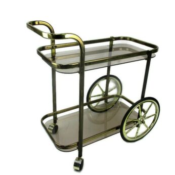 Vintage Bar Serving Cart Trolley Garden Cart Kitchen Island Mirrored Smoked Glass 70s