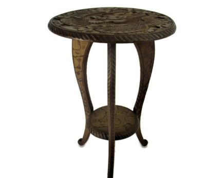 Gothic Asian Style Dragon Hand Carved Wood  Side Display Wine Table Pedestal Plant Stand Two Tier WOW
