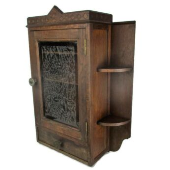 Vintage Kitchen Apothecary Bathroom Wall Cabinet Etched glass Door Inlay Display