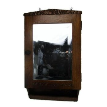 Hand Carved Ornate Wood Medicine Kitchen Cabinet Apothecary Beveled glass