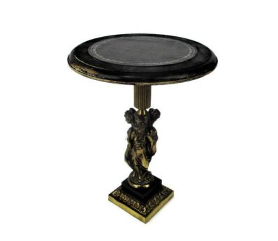 Ornate Brass Pedestal Table Plant Stand Side Wine Coffee Table Hollywood Regency Mythical ladies Wooden Top