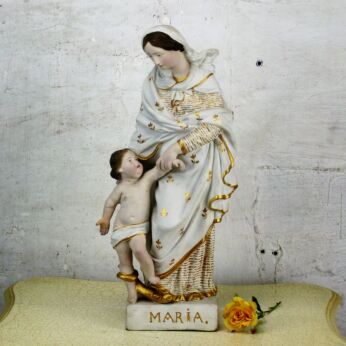 Gorgeous Large Statue Virgin Mary Infant Treading on Snake Plaster HTF 20.47"